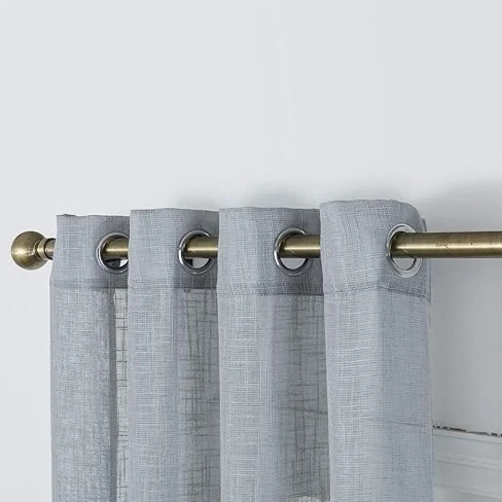 Aquazolax Linen Semi Sheer Curtains, 63-inch Length, 2 Panels, Grey